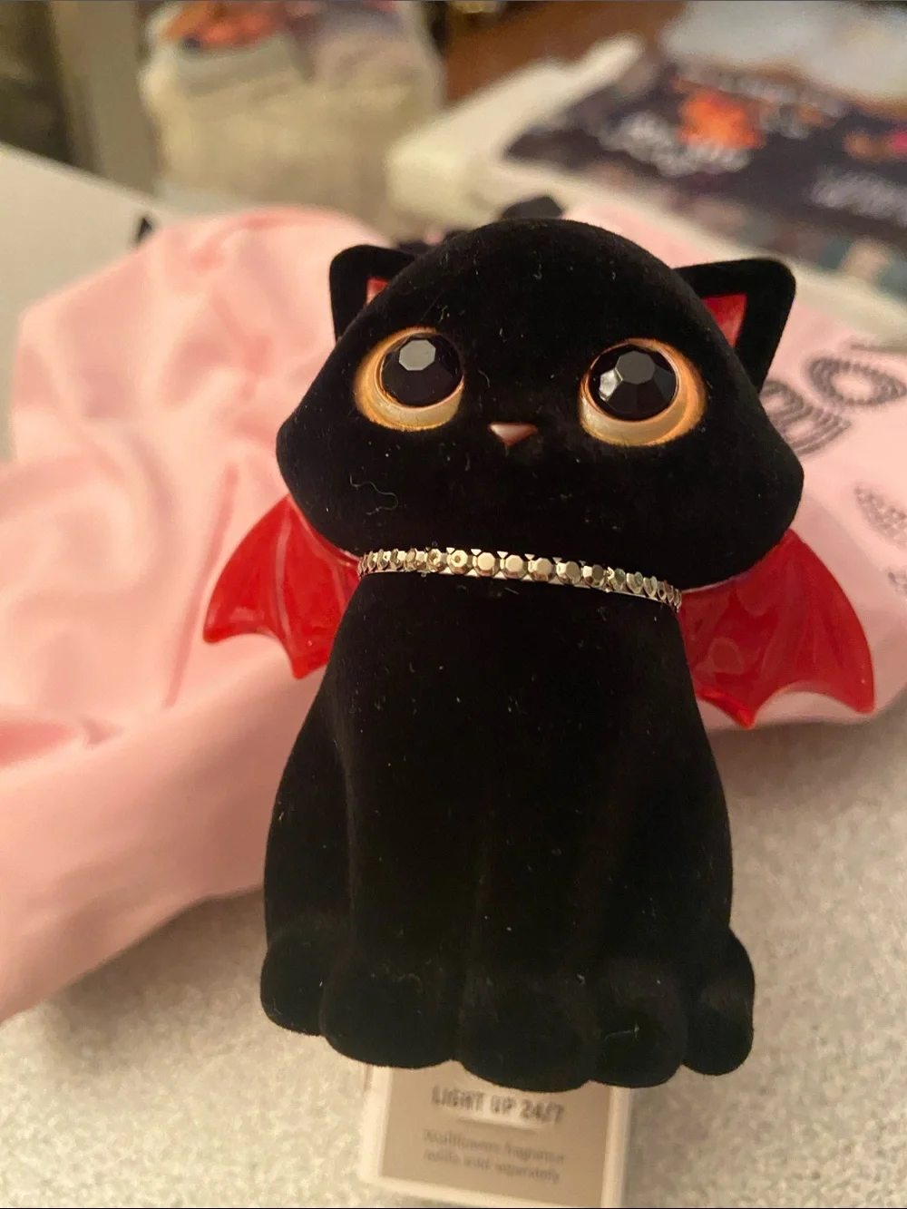 Black Velvet Cat Night Light with Red Wings wallflower